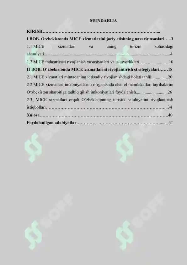 O‘zbekiston turizm bozorida MICE xizmatlarini tatbiq qilish strategiyalari 2