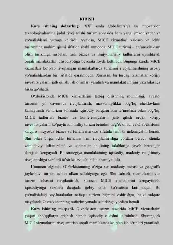 O‘zbekiston turizm bozorida MICE xizmatlarini tatbiq qilish strategiyalari 3