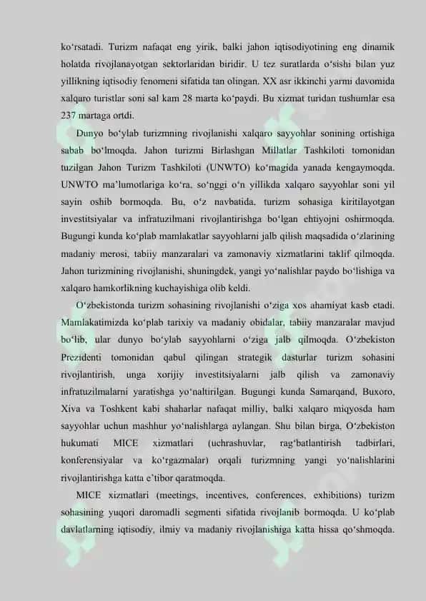 O‘zbekiston turizm bozorida MICE xizmatlarini tatbiq qilish strategiyalari 6