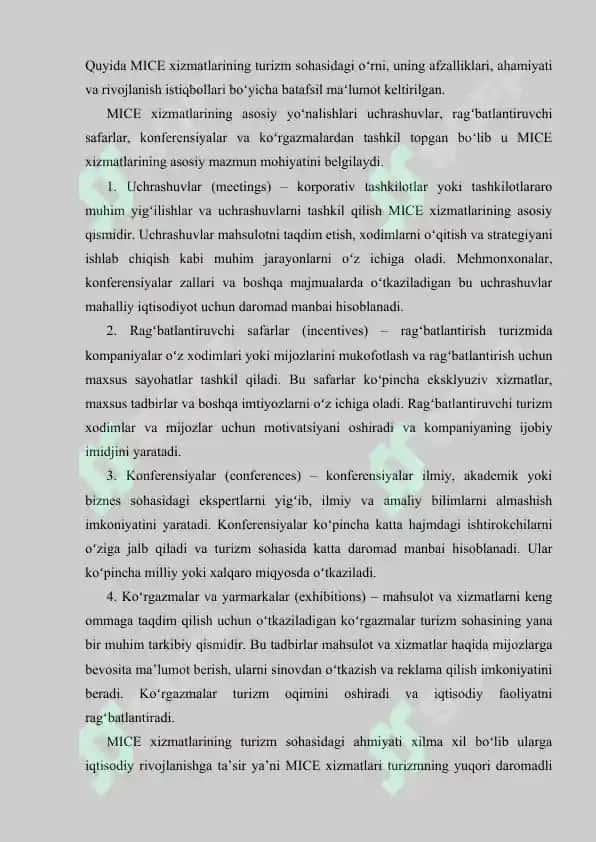 O‘zbekiston turizm bozorida MICE xizmatlarini tatbiq qilish strategiyalari 7