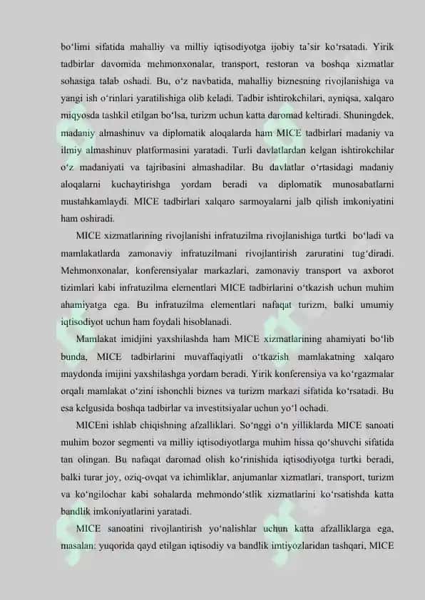 O‘zbekiston turizm bozorida MICE xizmatlarini tatbiq qilish strategiyalari 8