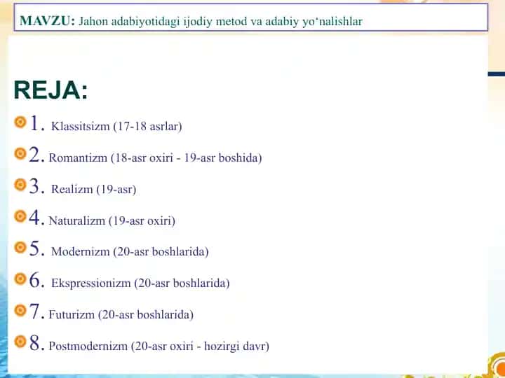 Jahon adabiyotidagi i̇jodiy metod va adabiy yo‘nalishlar