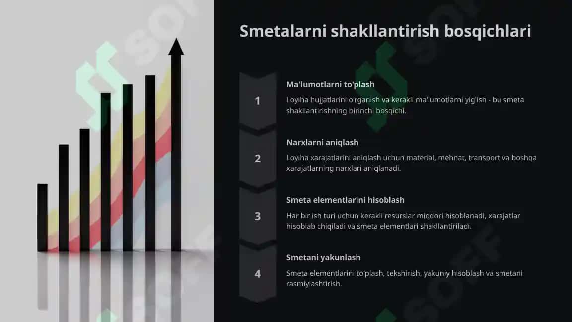 Smetalarni umumlashtirish, bajarilishini nazorat qilish va uni boshqarish 4