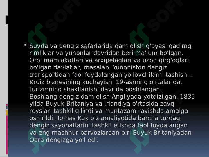 Kruiz turizmda anmatsiya dasturlari. 2