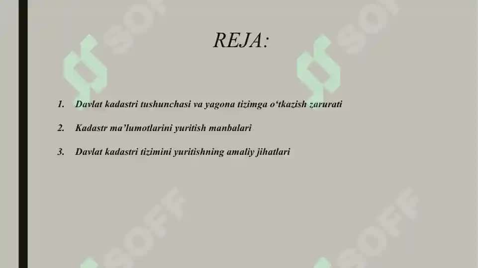 Davlat kadastlarini yagona tizimga o'tkazishning huquqiy asoslari hamda yuritish manbalari 2