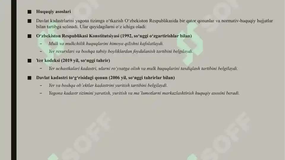 Davlat kadastlarini yagona tizimga o'tkazishning huquqiy asoslari hamda yuritish manbalari 3