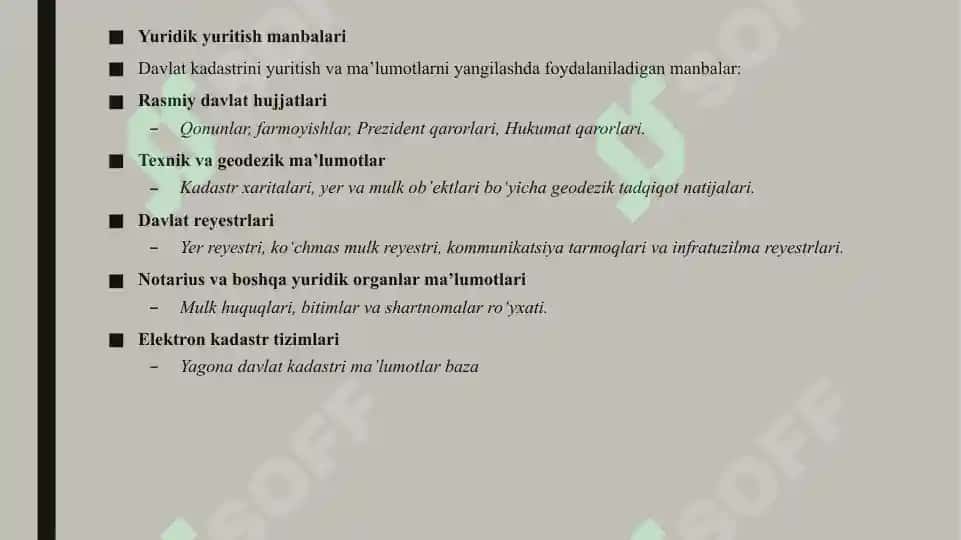 Davlat kadastlarini yagona tizimga o'tkazishning huquqiy asoslari hamda yuritish manbalari 5