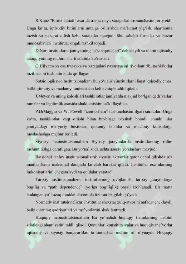 NEOINSTITUTSIONAL NAZARIYANING ASOSIY YOʼNALISHLARI 7