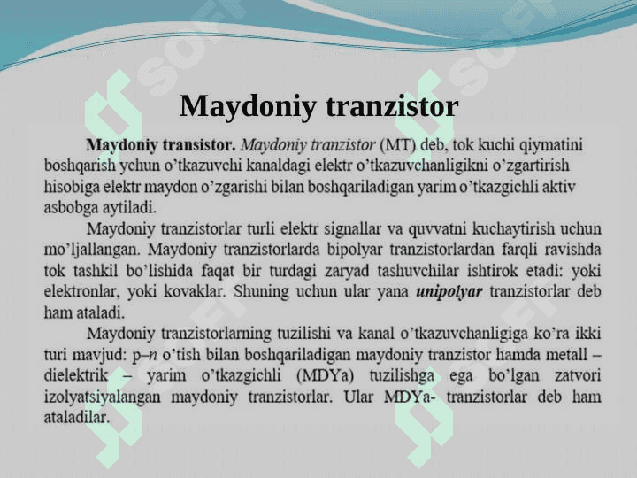 Kanali induksiyalangan va kanali qurilgan MDYa tranzistor 2