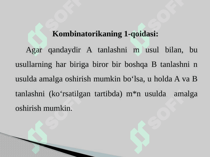 Kombinatorikaning asosiy qoidalari va elementlari. Nyuton binomi 7