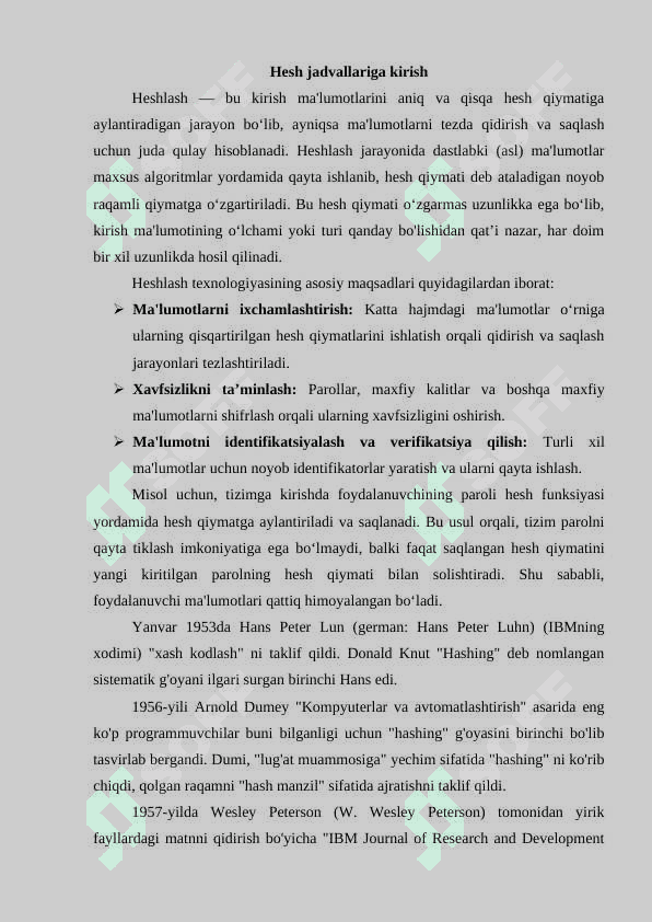 Hesh jadvallari va funksiyalari 2