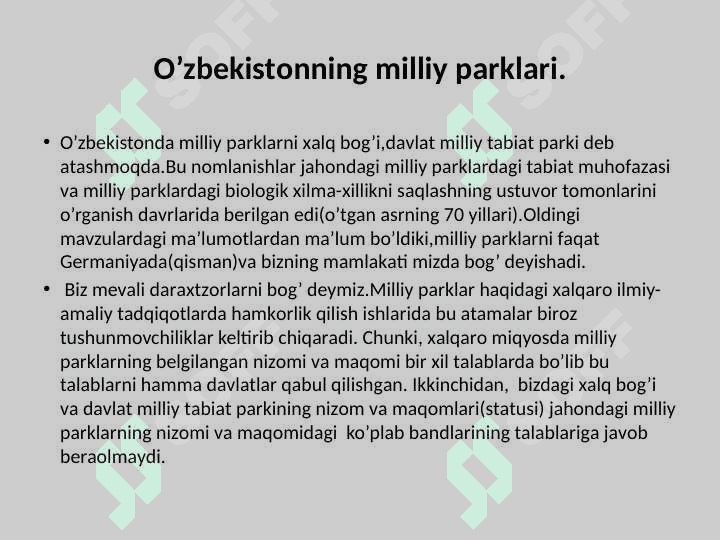 O‘zbekistonning milliy parklari va tabiat qo‘riqxonalari ekoturizm resurslari. 2