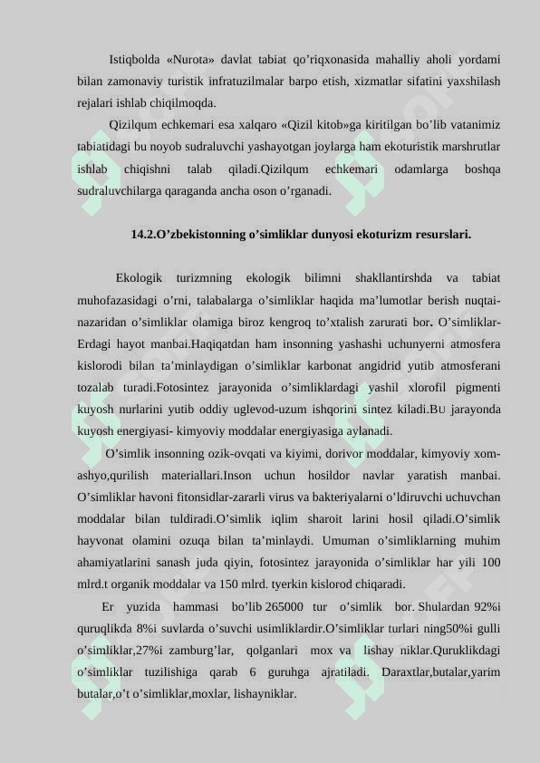 O‘zbekistоnning hаyvоnоt оlаmi vа o’simliklаr dunyosi ekоturizm resurslаri. 4