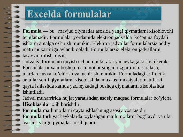Ms Excel dasturida formula va funksiyalar bilan ishlash 2