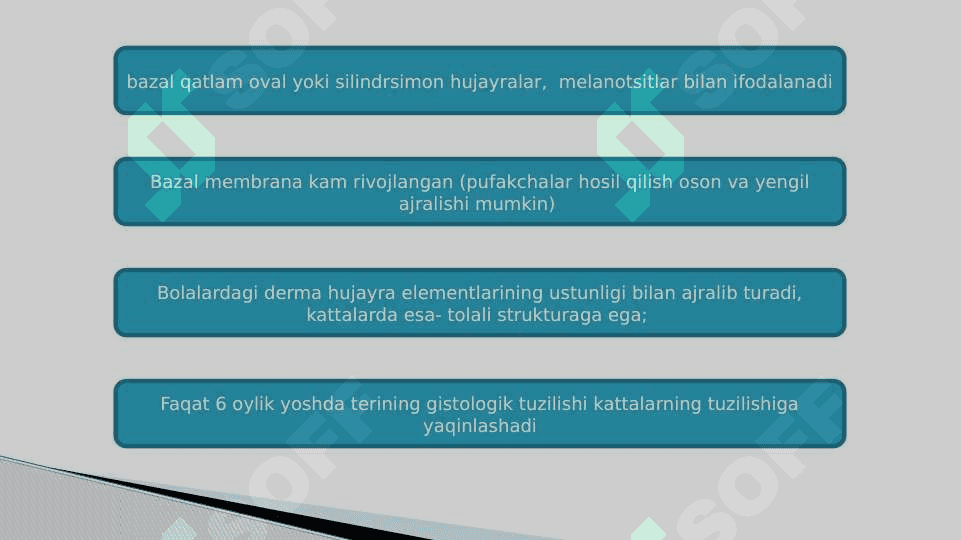 Bolalarda teri, teri osti yog’ qavatining  xususiyatlari 5