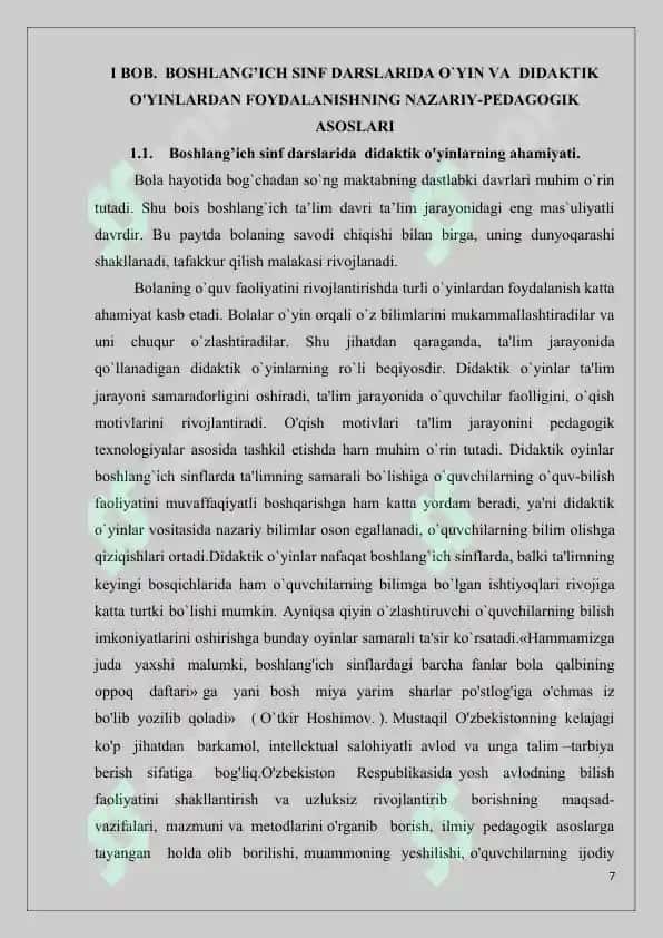 “Boshlangʻich sinf matematika darslarida didaktik o'yinlardan foydalanish metodikasi” 7