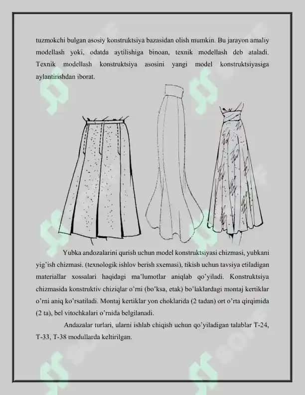 Ayollar yubkasi asos chizmasini konstruksiyalash va modellashtirish 8