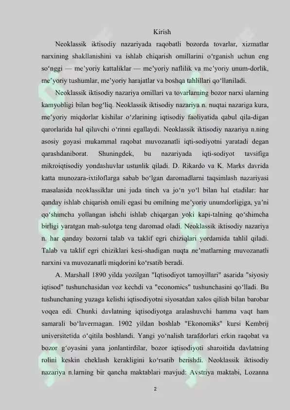 Iqtisodiy osishning neoklassik modellari. 2