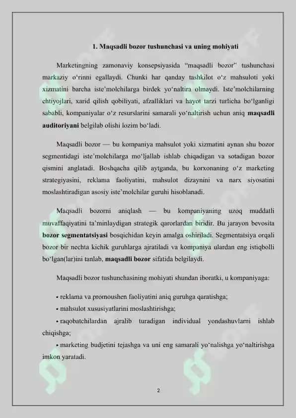 Maqsadli bozorlarni belgilash 2
