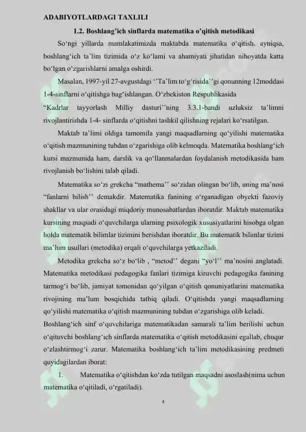 Boshlang'ich sinflarda matematika o'qitish metodlari 4