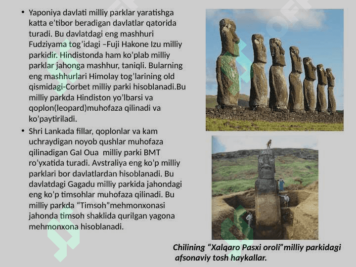 Dunyoda ekologik turizmning resurslari: milliy parklar, tabiat qoʼriqxonalari, alohida qoʼriqlanadigan hududlar 7