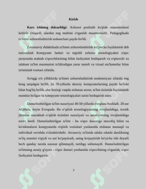 Psixologik fanlarni o‘qitishda dasturlashtirilgan ta‘limdan foydalanish imkoniyatlari. 2