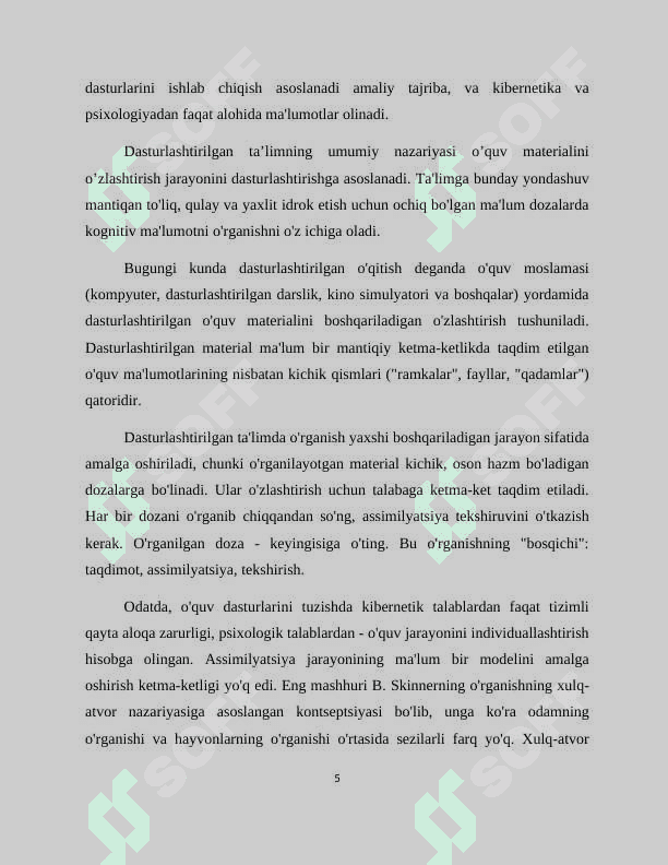 Psixologik fanlarni o‘qitishda dasturlashtirilgan ta‘limdan foydalanish imkoniyatlari. 5
