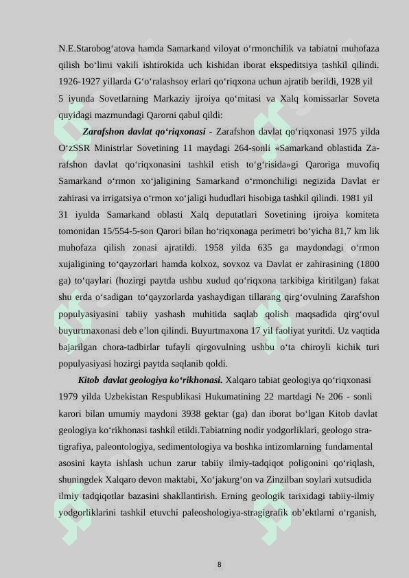 Respublikamizda tashkil qilingan qo'riqxonalar va ularda ko'paytiradigan umurtqali hayvonlar 8