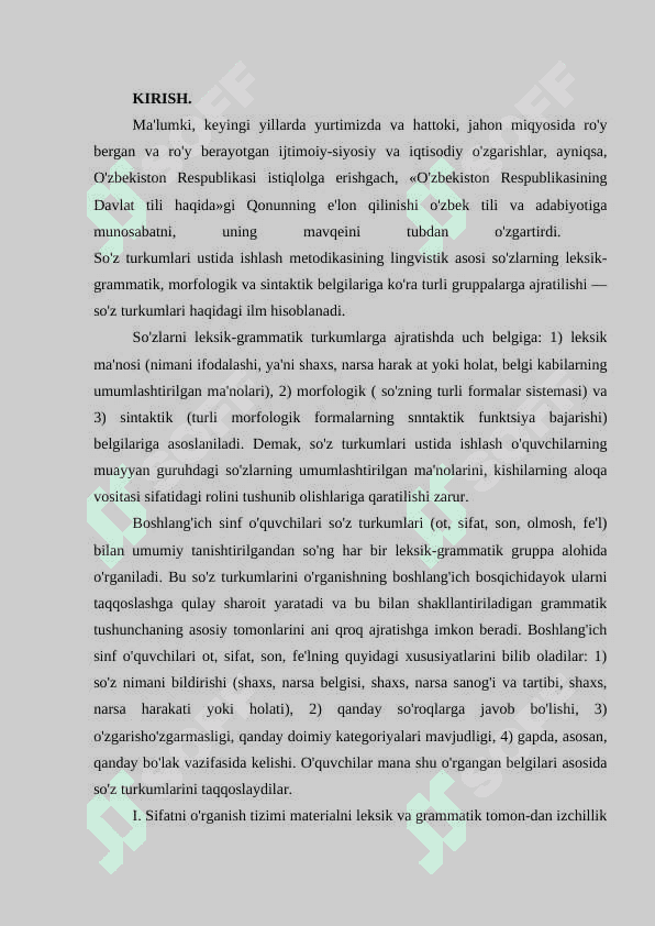 Sifat mavzusini o'rgatish metodikasi , 2