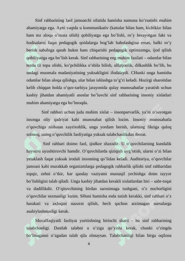 Sinf rahbarining tashkilotchilik faoliyati 8
