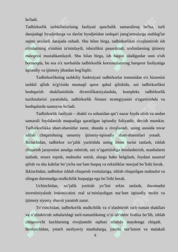 Tadbirkorlik ishlab chiqarish jarayonining tashkiliy omili 8