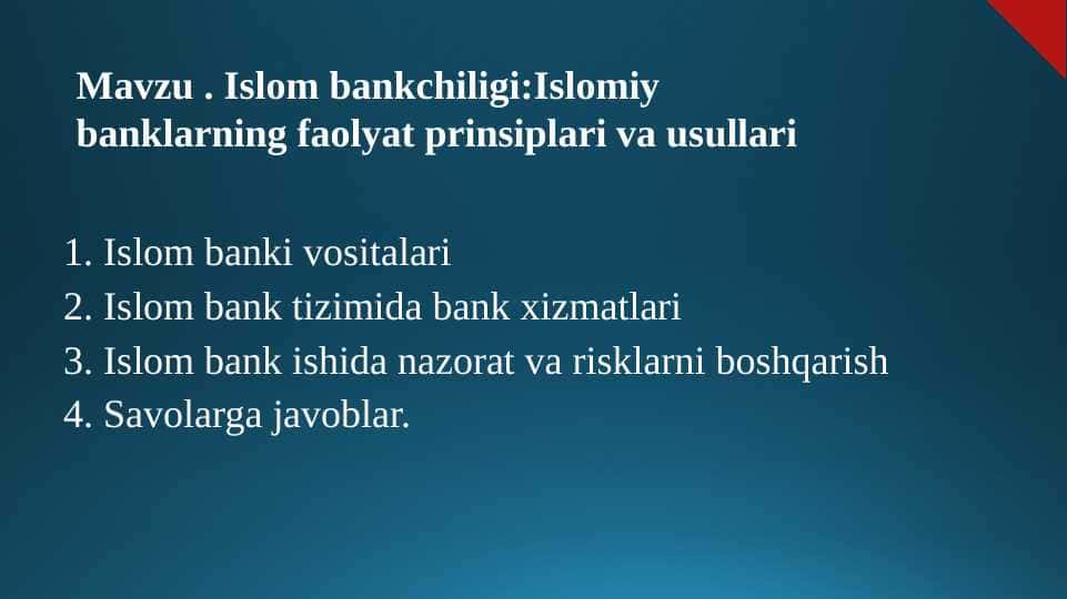 Islom bankchiligi : bankning faoliyat printsiplari va usullari