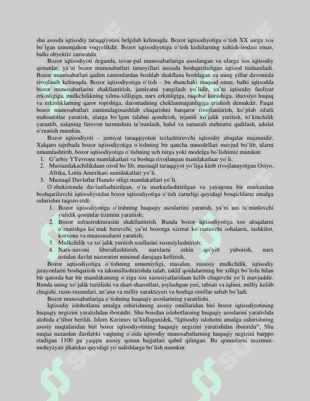 Iqtisodiy islohotlar. Oʻzbekistonda bozor munosabatlari shakillanishi 2