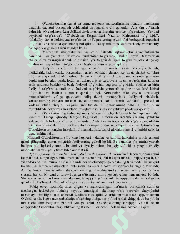 Iqtisodiy islohotlar. Oʻzbekistonda bozor munosabatlari shakillanishi 3