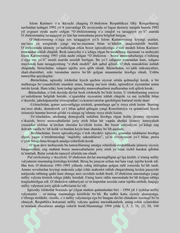 Iqtisodiy islohotlar. Oʻzbekistonda bozor munosabatlari shakillanishi 4