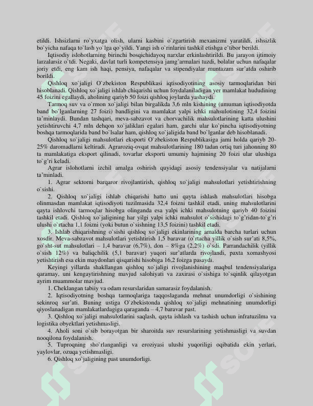 Iqtisodiy islohotlar. Oʻzbekistonda bozor munosabatlari shakillanishi 7