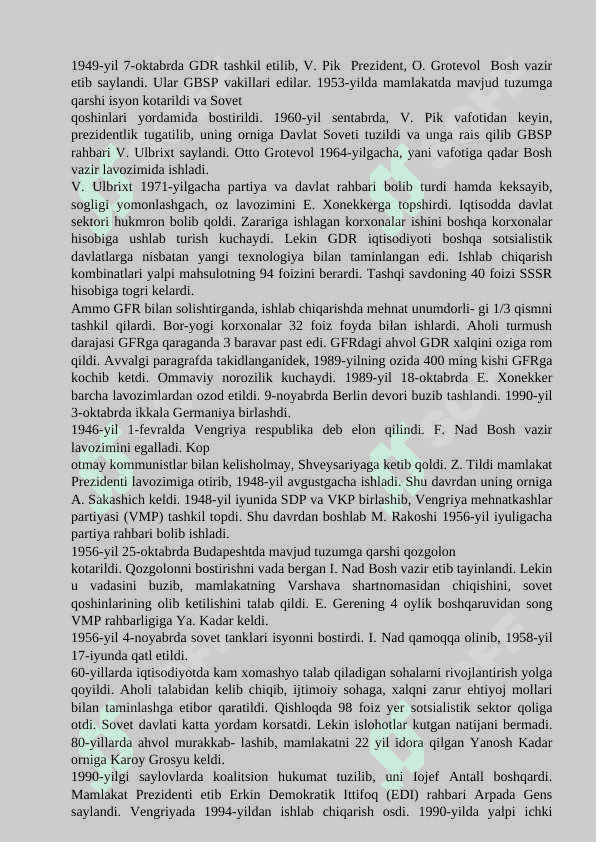Markaziy Yevropa davlatlari 20 asrning ikkinchi yarmi 21 asrni boshlarida 3