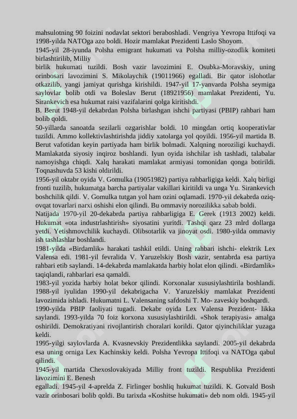 Markaziy Yevropa davlatlari 20 asrning ikkinchi yarmi 21 asrni boshlarida 4