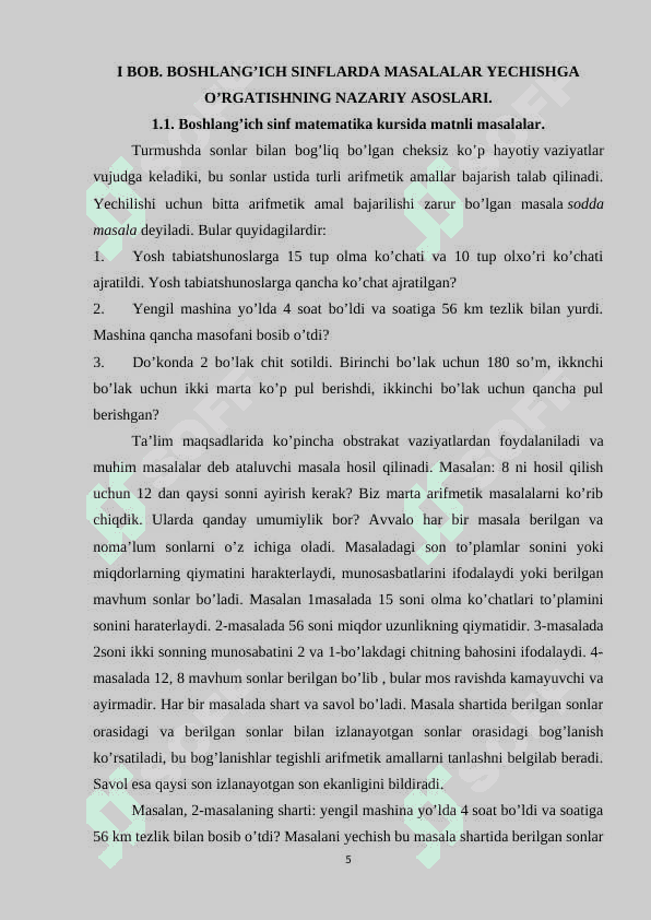 Uchinchi sinfda matеmatikadan sоdda masalalar va ularni yеchishga o`rgatish mеtоdikasi 5