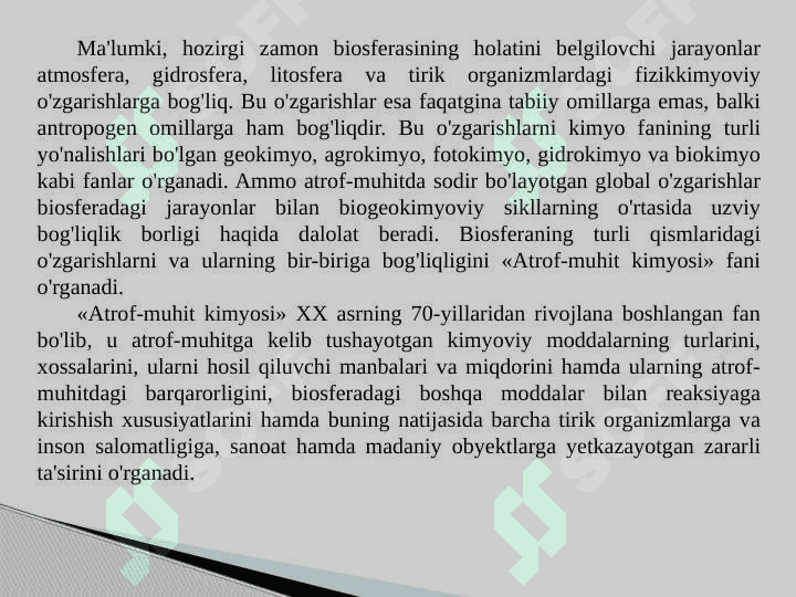Atrof-muhit kimyosi fanining maqsadi va vazifalari 7