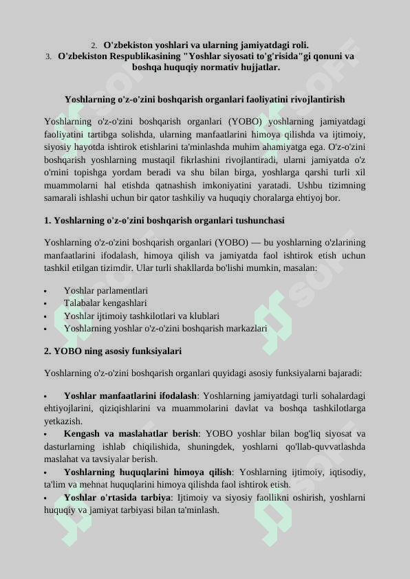 Yoshlarning o'z-o'zini boshqarish organlari faoliyatini rivojlantirish 2
