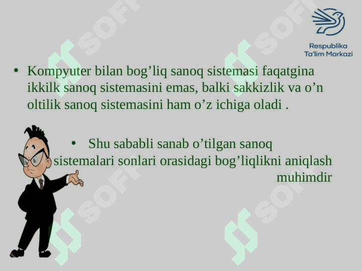 Sanoq tizimi. Bir sanoq sistemasidagi sonlarni boshqa sanoq sistemasiga o'tkazish. 2