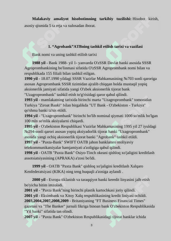 Agrobankning tashkil etilishi tarixi va vazifasi hisobot 3
