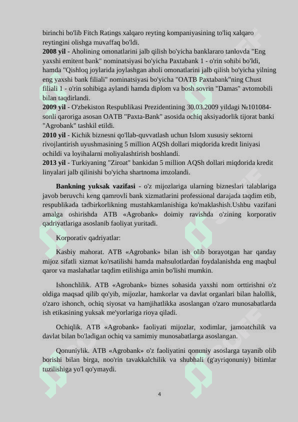 Agrobankning tashkil etilishi tarixi va vazifasi hisobot 4