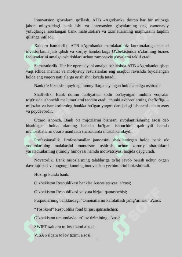 Agrobankning tashkil etilishi tarixi va vazifasi hisobot 5