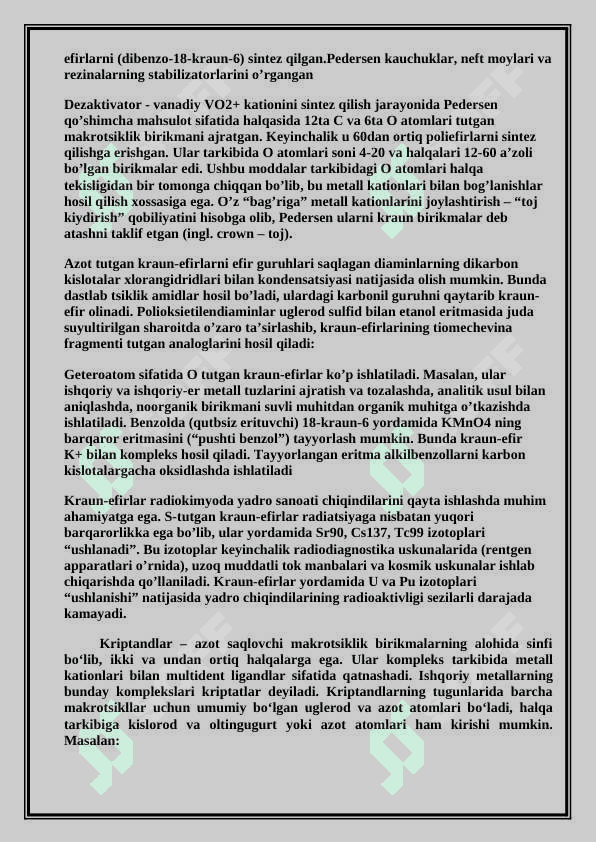 Kraun efirlari dori vositalari sifatida 2