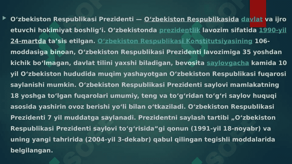 O’zbekiston respublikasi prezidentining konstitutsiyAVIY-HUQUIY MAQOMI 2