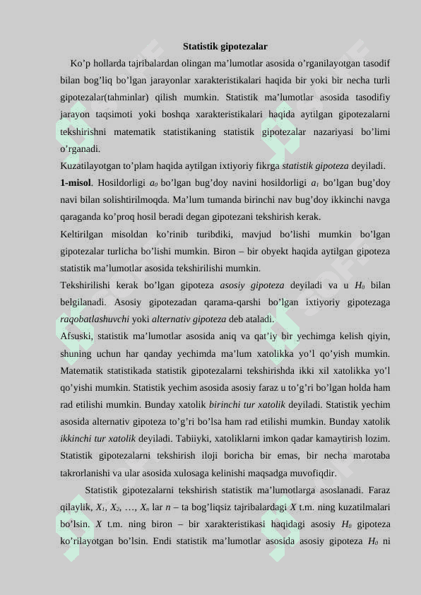 Statistik gipotezalar 2