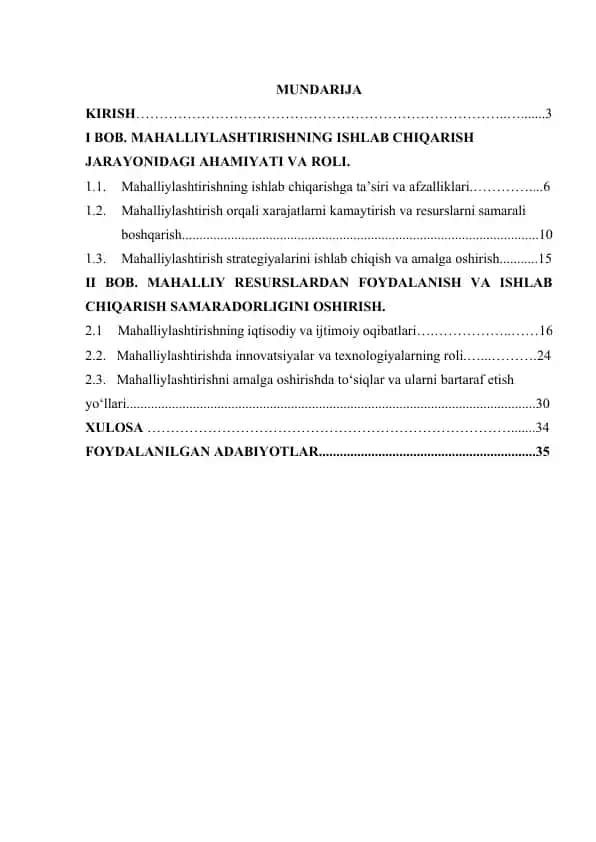 Mahalliylashtirishning iqtisodiy va ijtimoiy oqibatlari