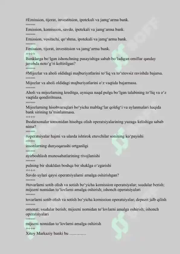 PUL VA BANKLAR fanidan YAKUNIY NAZORAT BO’YICHA TEST VARIANTLARI 3